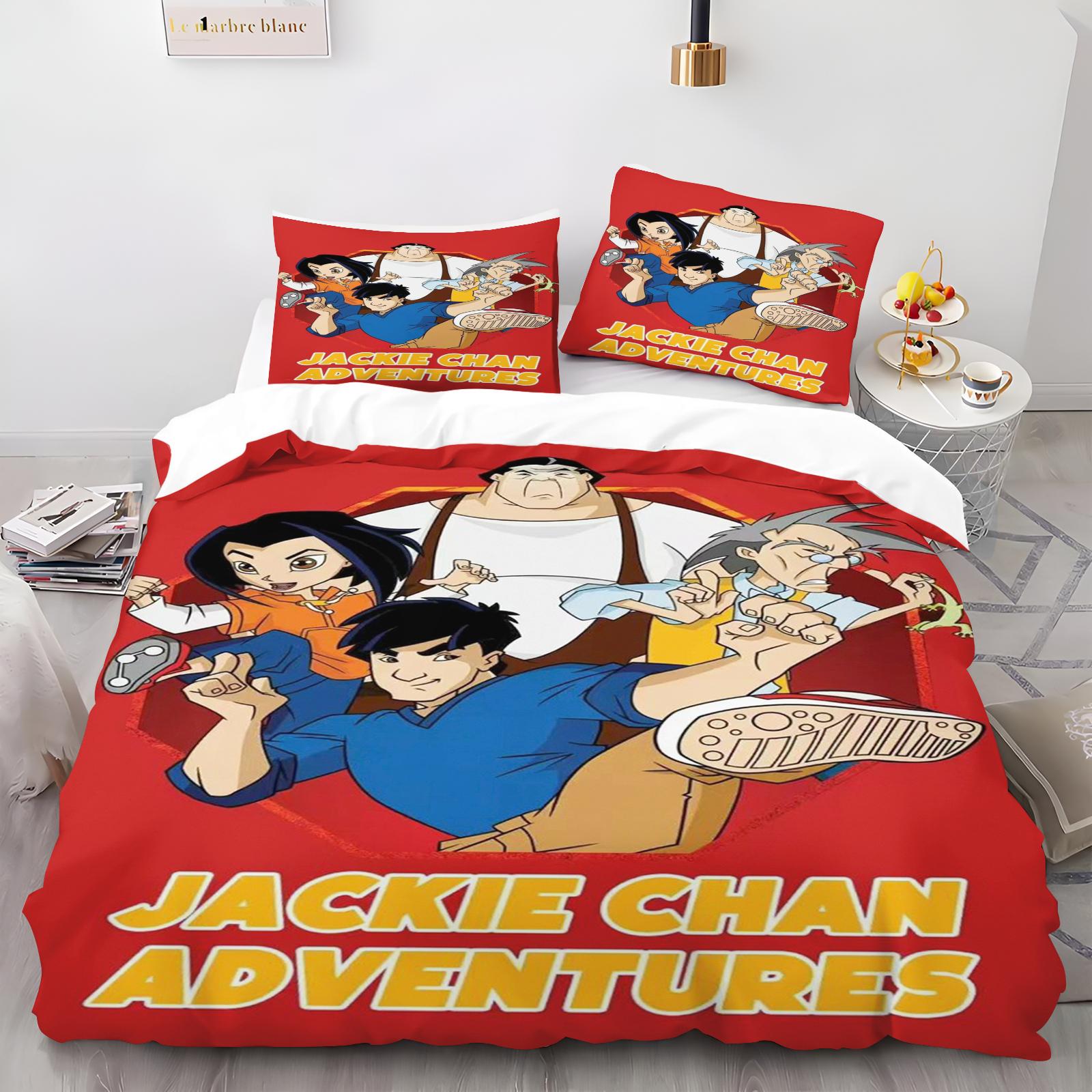 

Мультяжное одеяло-покрывало Приключения Джеки Чана Наволочка Одеяло Постельное белье Комплект Кинг Милый Принтованный Детский 3-предметный Постельный комплект 135x200cm