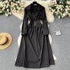 Vintage Spring Autumn Women Dress French Turn-down Collar Full Sleeve Solid Color A-line Female Long Shirt Dresses