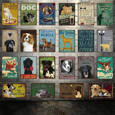 Dog Rules Bulldog Boxer Beagle Great Dane Metal Signs Lovely Tin Poster Home Decor Pub Bar Garden Wall Art Iron Tin Painting