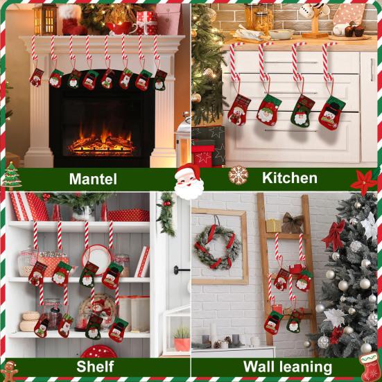 Christmas Stocking Hooks Mantel Xmas Stocking Hangers Candy Cane Design Non-Slip Stocking Holders for Mantel Christmas Party Decoration