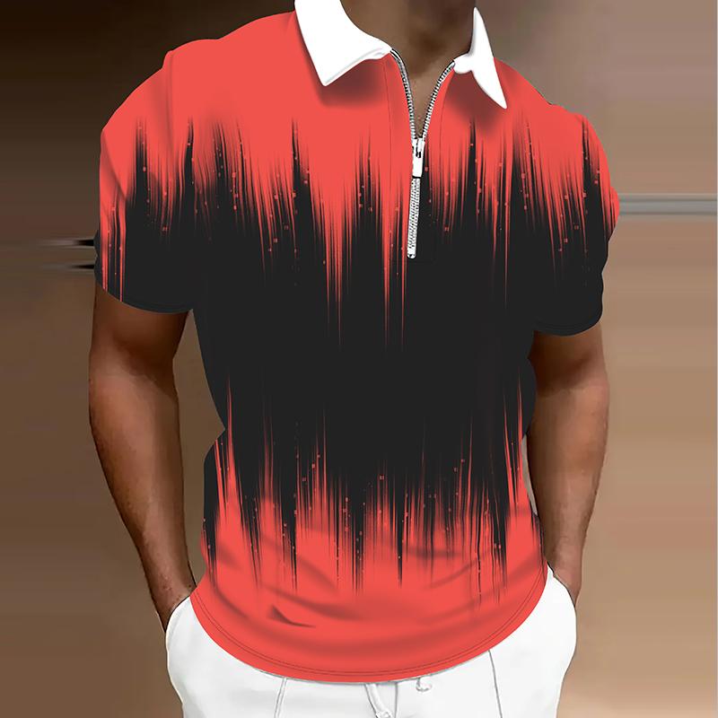 Herrskjorta Polo Casual Dragkedja Kortärmad Mode Casual Dragkedja Sommar Vår Normal Passform 3D-tryckt Skjorta