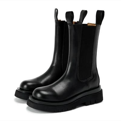 Bottines Noires en Cuir de Haute Qualité Mode Créateur Semelle Épaisse Talon Carré Bottes à Plateforme Antidérapantes Chelsea pour Femmes