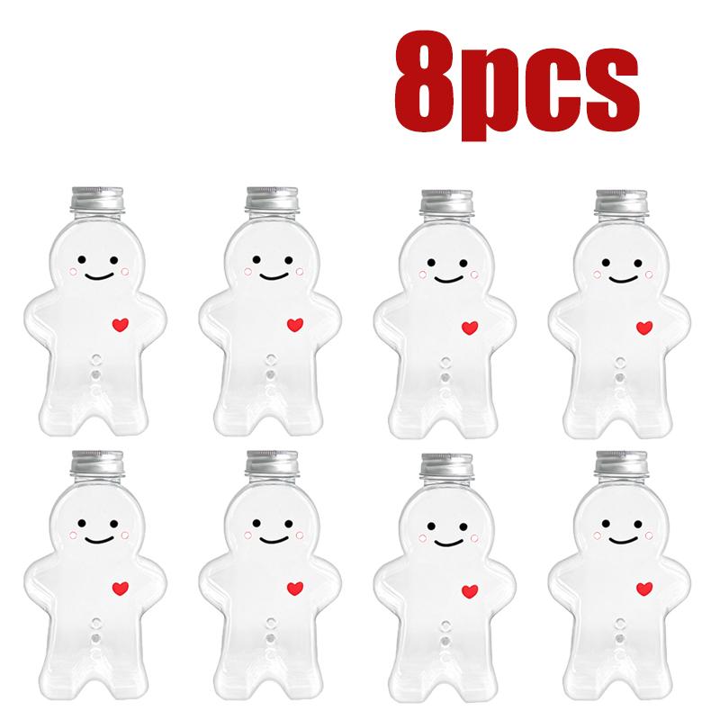 2-10PC Christmas Gingerbread Man Candy Jar Sealed Plastic Juice Drink Bottle Xmas Party New Year Gingerbread Man Drink Container