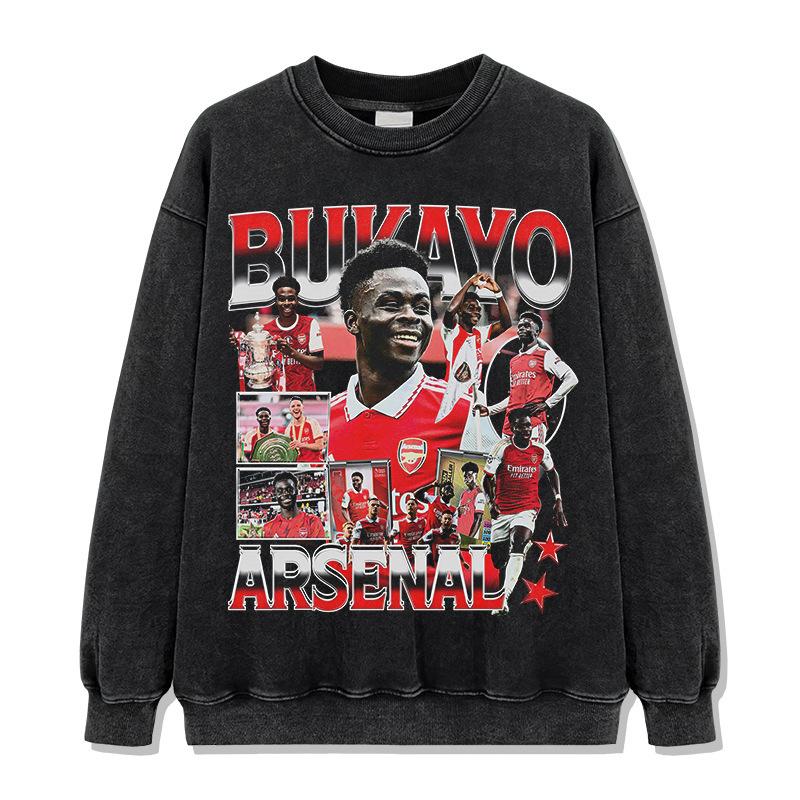 Hooded Sweater Abukayosak T-Shirt Heavy Vintage Bukayo Crew Neck Saka Print Short Sleeve