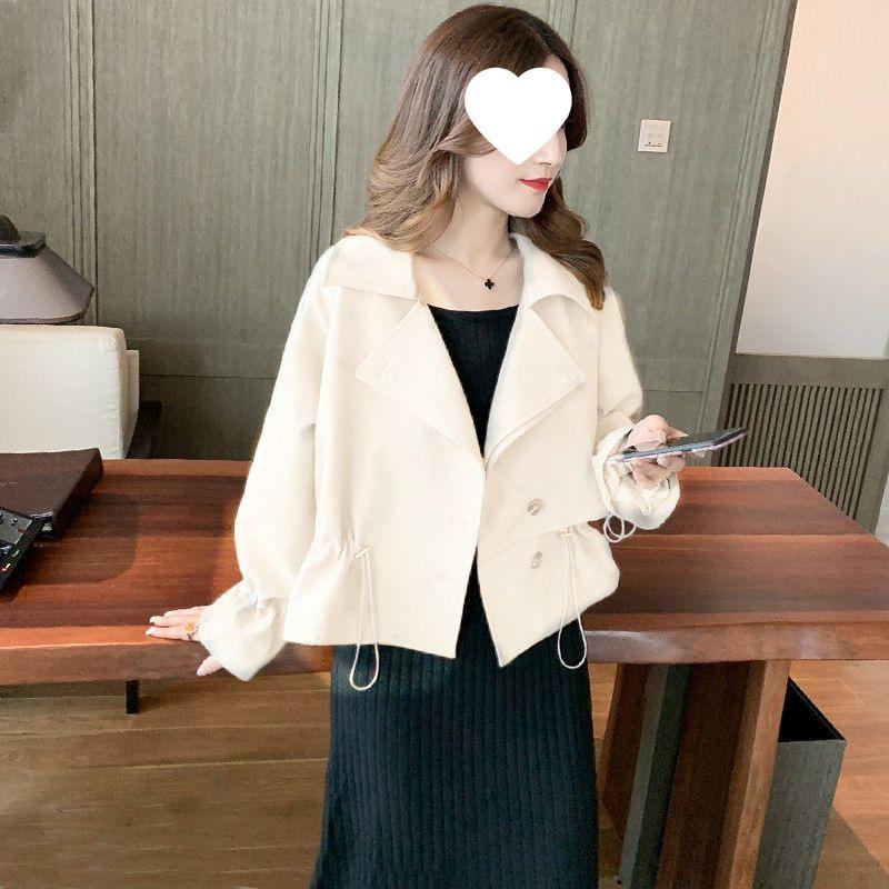 Women's Korean-Style Drawstring Trench Coat - Autumn Solid Color, Versatile Short Outerwear, Petite Light Mature Fit