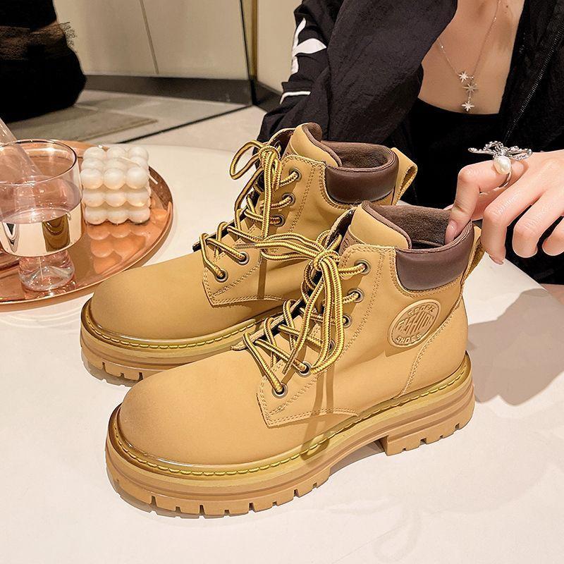Martin boots dam 2025 nya vår utomhus rabarber boots tjocka sulor mångsidiga brittisk stil retro arbetskläder boots mellanhöga