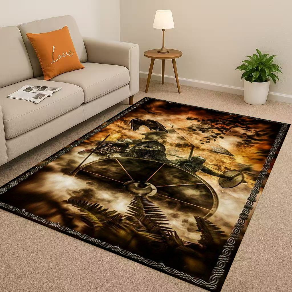 Retro Nordic Viking Totem Vegvisir Rune Valhalla Valknut Living Room Non Slip Area Rug Soft Carpet for Bedroom Sofa,Home Doormat
