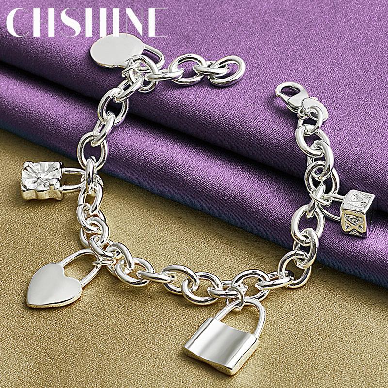 Bracelet CHSHINE en argent sterling 925 avec pendentif en forme de cœur carré et rond pour femme, bijou tendance