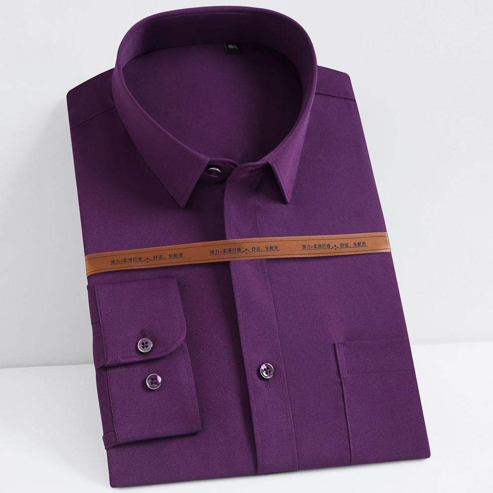Men's Wrinkle Free 4 Way Stretch Dress Shirts with Pocket Business Regular Fit Solid Long Sleeve Button Up Shirt Wedding Dating