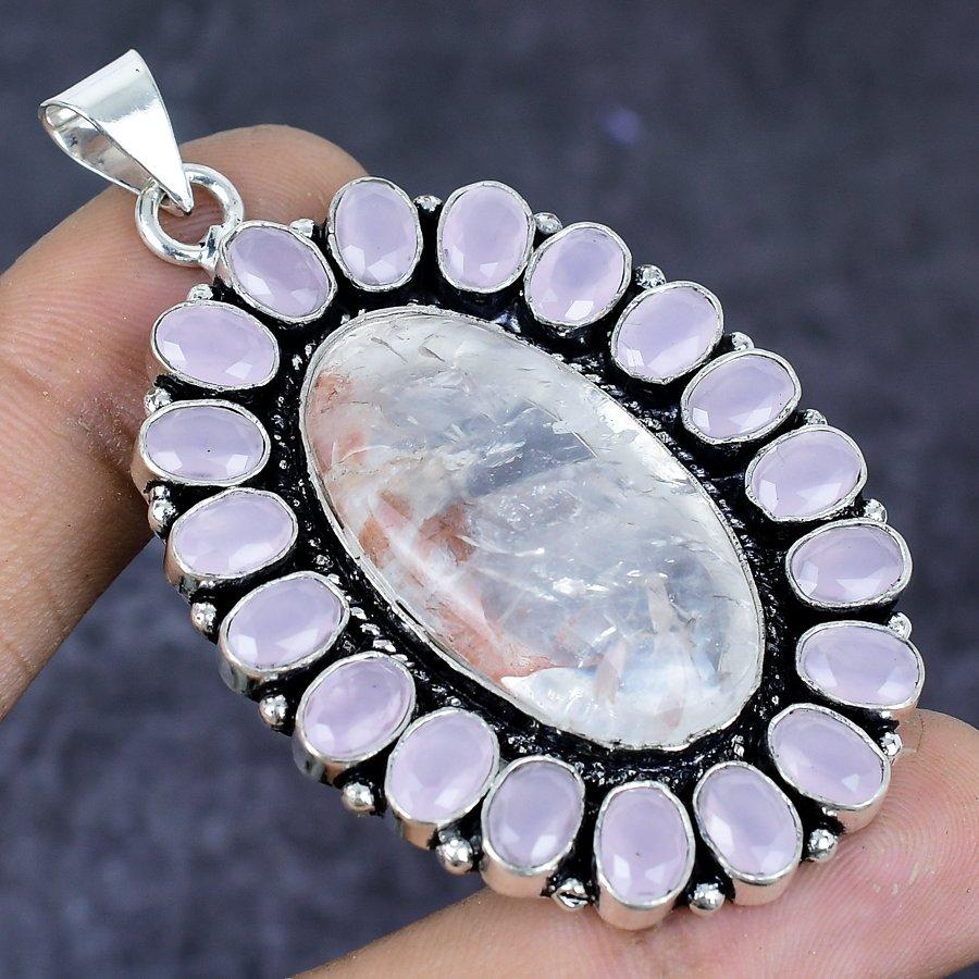 Natural Lodolite Quartz, Quartz 925 Sterling Silver Jewelry Pendant 2.52" ETC-13801