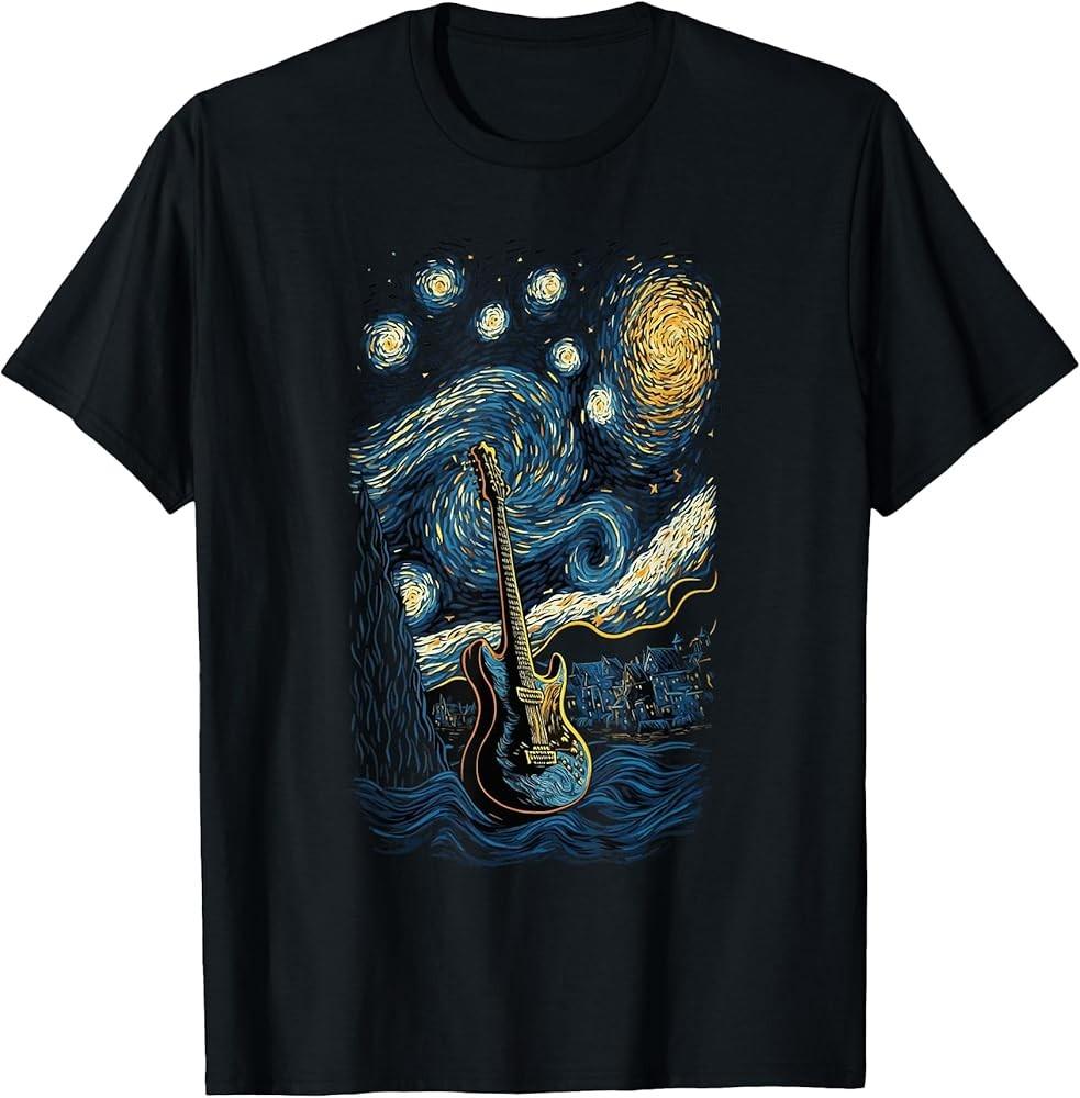 Starry Guitar Gifts Guitarist Rock Concert Festival Guitar TShirt Unisex T-Shirt S