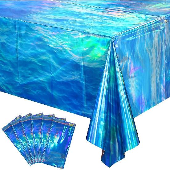 3 Pcs Iridescent Waves Tablecloths - Disposable Plastic Ocean Blue Table Cloth Rectangle Table Covers for Under the Sea Beach Surf Pool Party