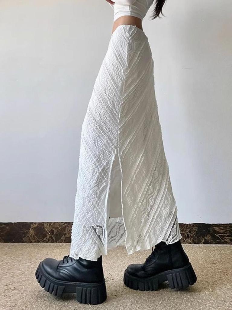 Elegant White Lace Skirt for Women Vintage Style Slim Fit Package Hip Long Skirt Y2k Casual Fashion Clothes Summer