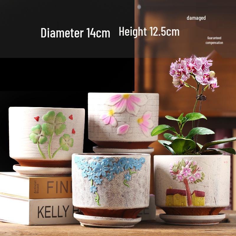 Simple Creative Ceramic Hanging Flower Pot with Tray - Large/Extra Large for Succulents and Green Pothos