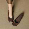 2025 Spring New Low-heeled Leather Beaded Shallow Single Shoes Women's Flat Bottom Round Head Retro Original Grandma Shoes National Style