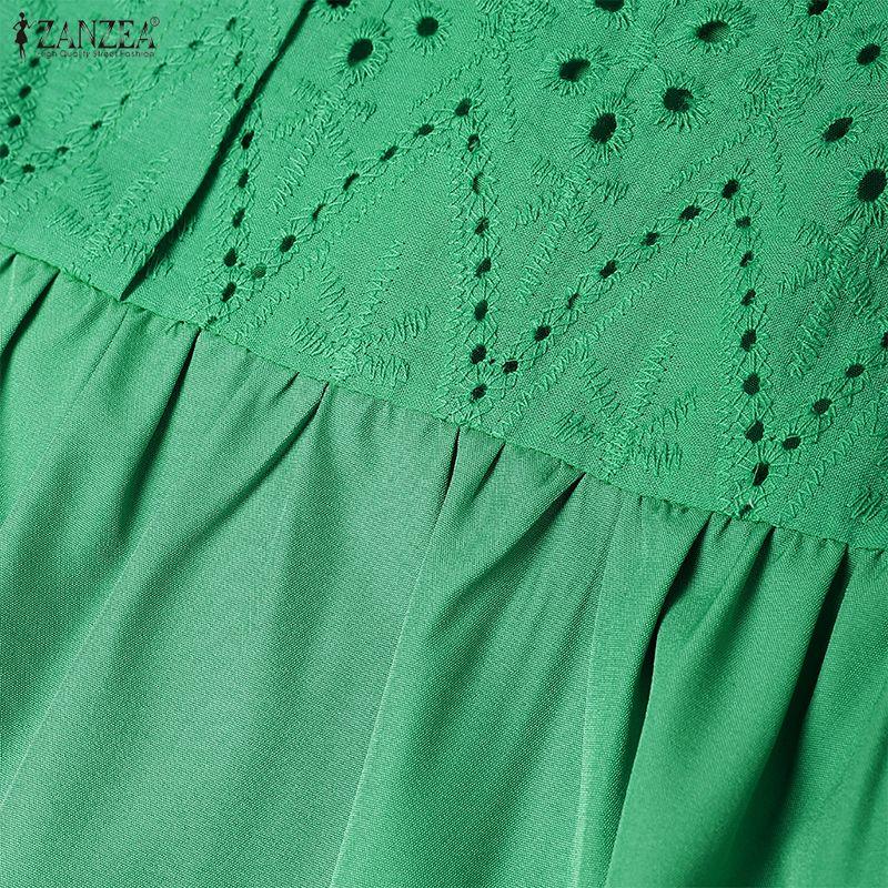 ZANZEA Women Square Collar Summer Casual Short Sleeve Crochet Dress