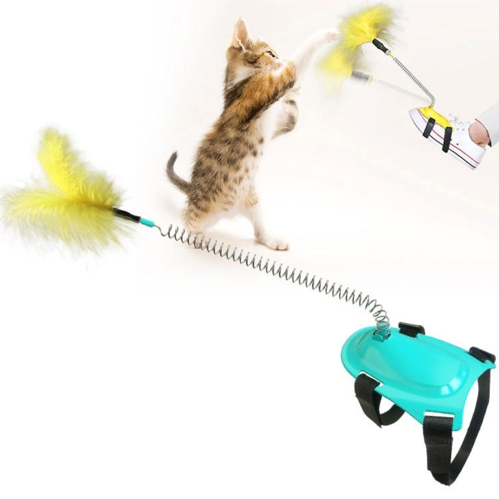 

1PCS Wearable Auto-Flutter Cat Toy - Feather Teaser Wand (Foot/Hand Use), Interactive Play for Kittens & Adult Cats синий
