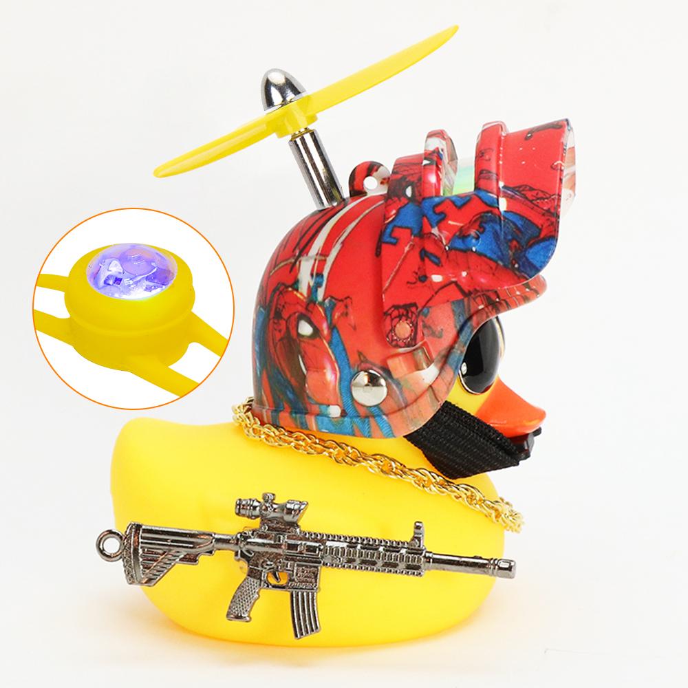Cool Armed Duck In The Car Interior Decoration Yellow Duck with Helmet for Bike Motor with Strobe Light Car Accessories