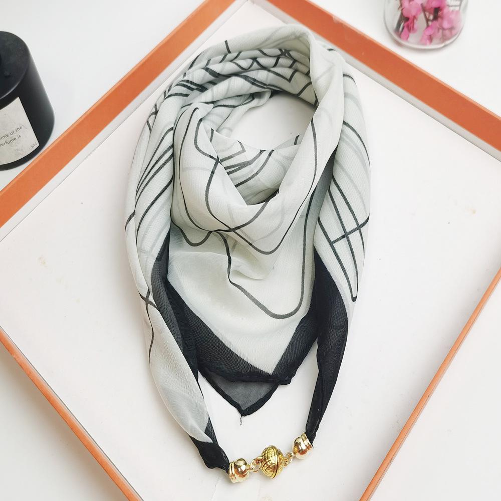 Spring/Summer 2025 Women's High-End Silk Scarf: Magnetic Buckle Triangle Snood for Neck Protection