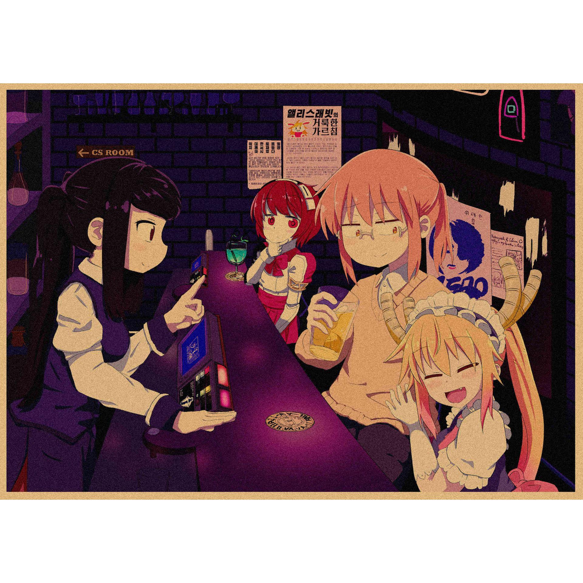 

Kobayashi-san Chi no Maid Dragon Retro Kraft Paper Anime Poster - Decorative Wall Art Mural 29.7X42cm(A3 size）