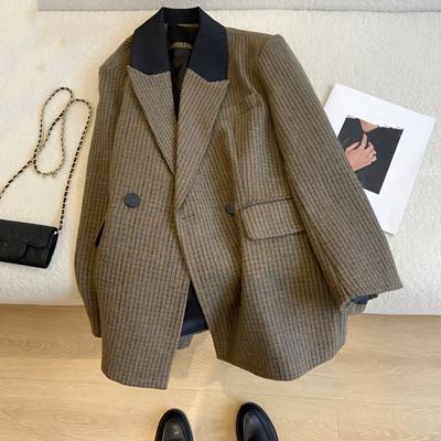 Damen Frühlings- und Herbst-Lockerer Retro-Anzugjacke Langärmelig Einfache Pendler-Anzugoberteile