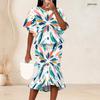 Women Plus Size Printed Round Neck Batwing Sleeve Ruffle Hem Top Fishtail Skirt Two Piece Set