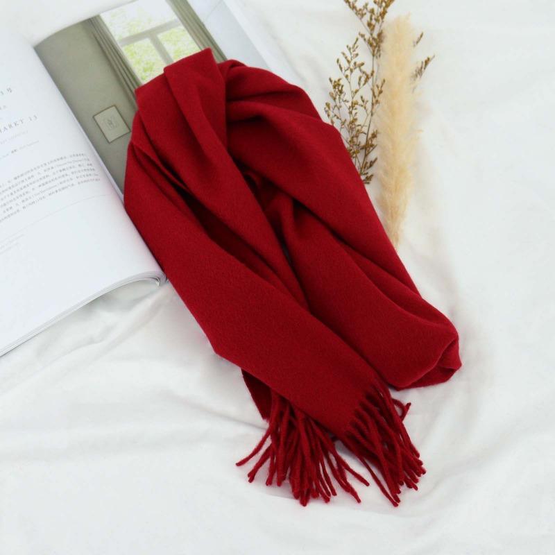 Solid color 100% wool scarf, women's high-end sense, women's versatile spring and autumn thin scarf, men's shawl wholesale