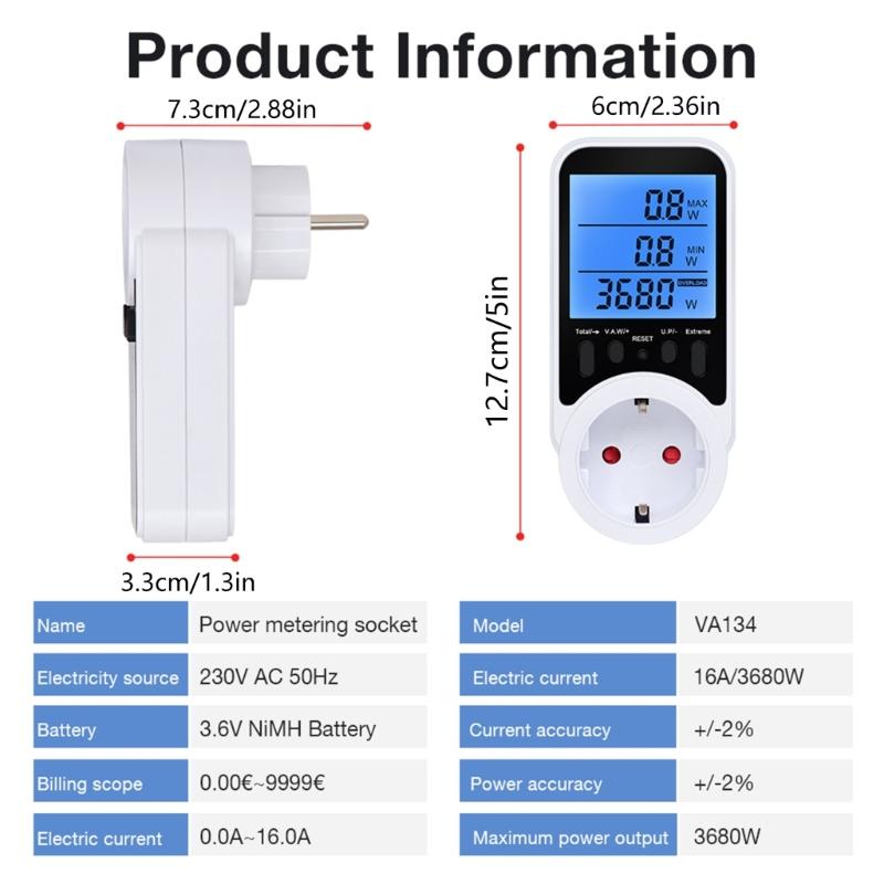 Compactly Wattage Tester Socket Power Meter Builts In Overloads Alerts Electricity Consumption Analyzers 0-3680W Ranges