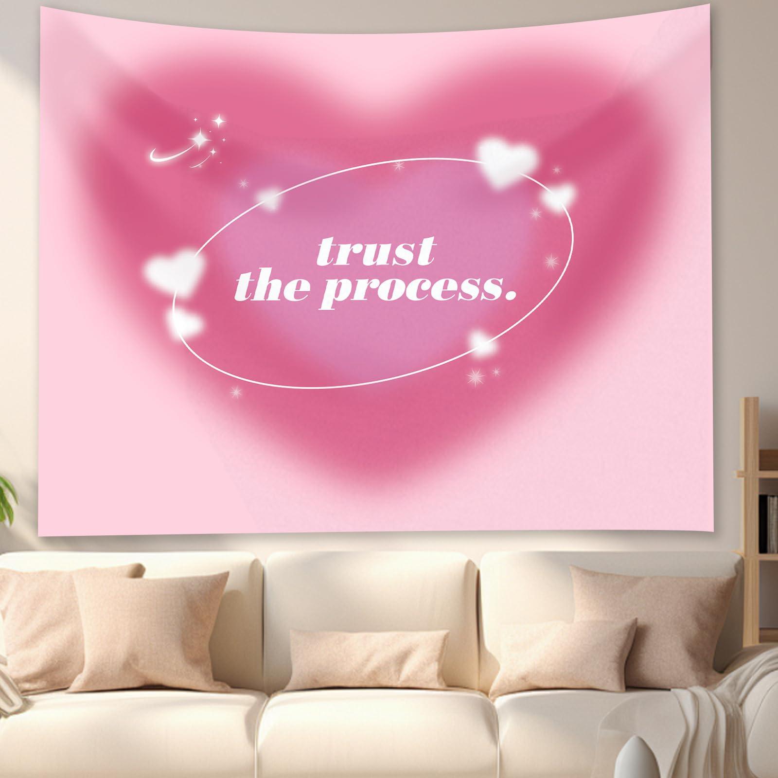 

VIKAMA Pink Heart Tapestry for Girls Room Decoration Dormitory Living Room Art Wall Hanging Cloth Home Decoration 74x94cm(29x37in)