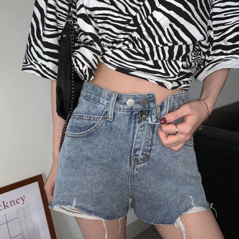 

Women s High Waist Ripped Denim Shorts - Korean Style, Loose Wide Leg, Slimming A-line, Versatile Raw Hem L синій