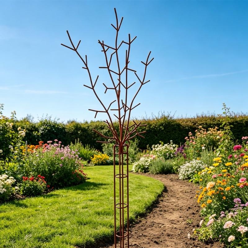 Garden Climbing Support Stake in Iron, Branch Look Metal Frame 25 x 70 cm for Flower Growth, Container Display and Outdoor Home Use