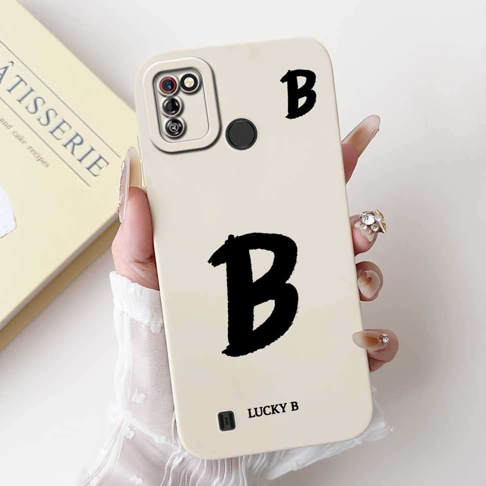 Protective Cases For Tecno Pop 4 Pro Case Lucky letters A-Z Soft Silicone White Cover For Tecno Pop 4Pro 4 PRO 6.52" Phone Shell