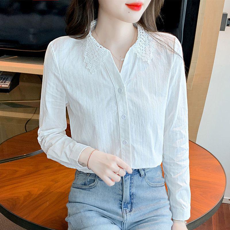 

Women s Pure Cotton Fashionable Shirt - 2024 Autumn Style, Versatile & Age-Reducing. 2XL білий