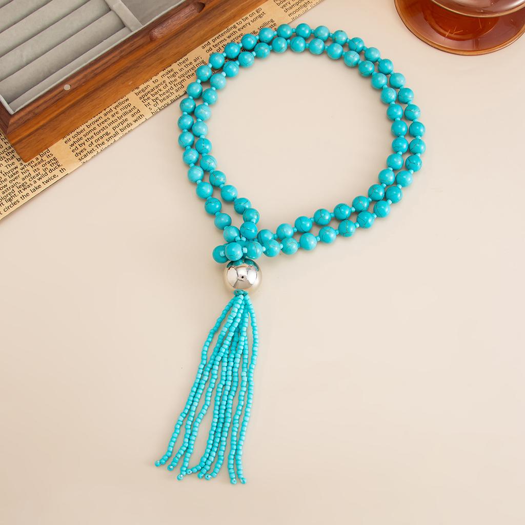 Acrylic Bead Chain Necklace for Women Vintage Tassel Sweater Chain Jewelry Accessory