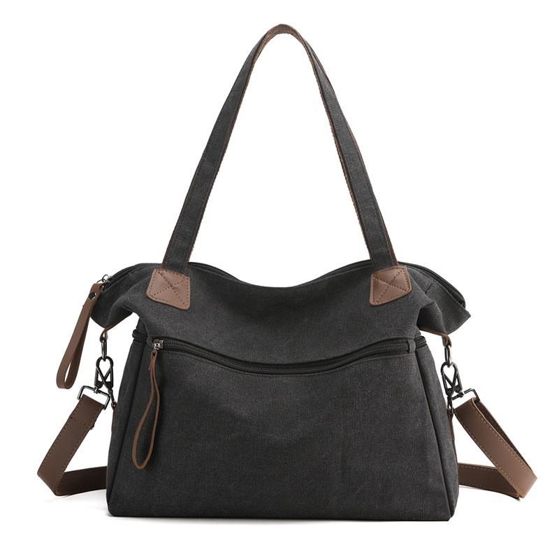 

All-matching Simple Retro One-shoulder Cross-body Large-capacity Travel Bag Contrasting Tote Canvas чорний
