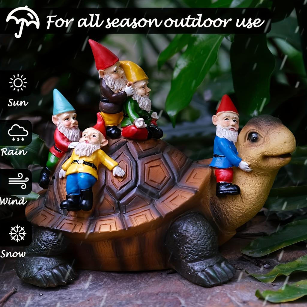 1 Stück Schildkröten-Gnom-Statue, Kunstharz-Kunsthandwerk für den Garten im Freien, Feengarten-Kunstornamente, Landschaftsbau-DIY-Gartenskulpturen, für Hof, Rasen, Balkon, Heimdekoration