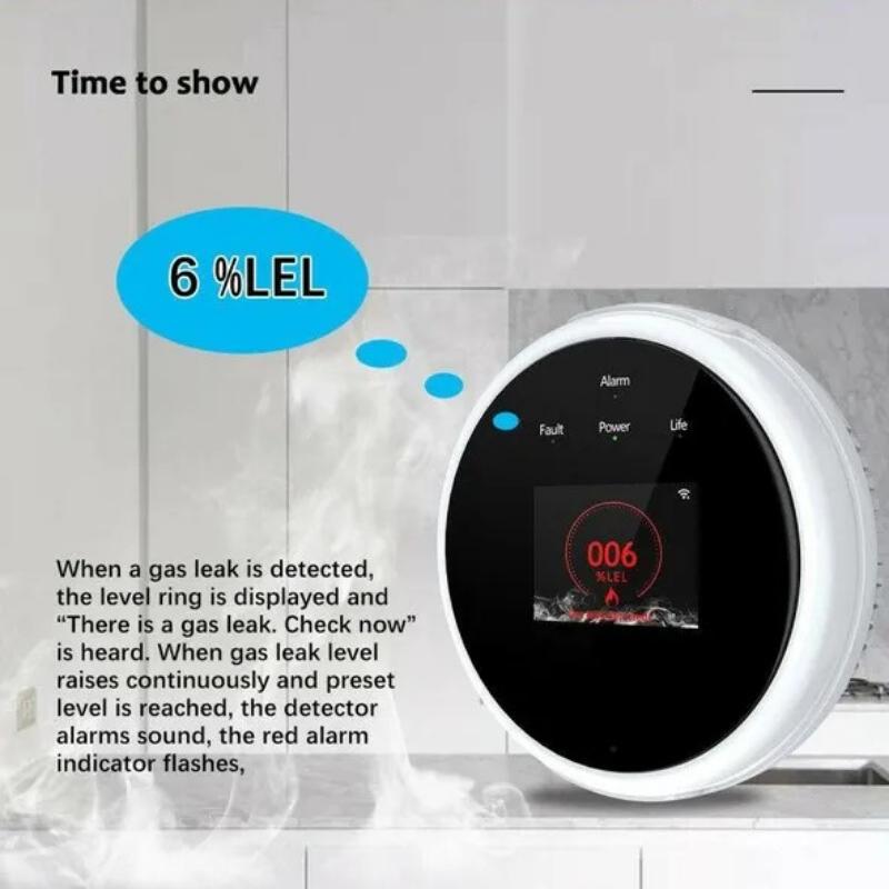 Tuya Smart Combustible Wifi Gas Leak Detector with Temperature Sensor LCD Display