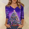 3/4 Sleeve Shirts For Women Print Christmas Tees Blouses Casual Plus Size Basic Tops Pullover