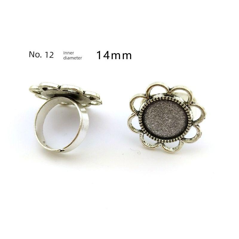 

Blue Crystal Ornament Accessories Female Ring Eardrop Frame Time Stone Base Support Retro Antique Silver Open End Ring Settings 12 inside diameter 14mm one