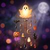 Glow-in-the-Dark Ghost Halloween Wind Chime with Pumpkin Bell Accents Spooky Hanging Ornament for Outdoor Porch Garden Yard Decor