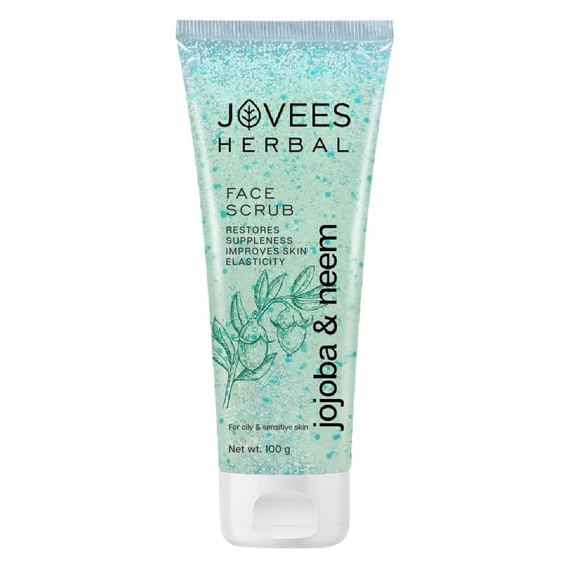 Jovees Herbal Jojoba And Neem Face Scrub For Oily Sensitive Skin 100g Gentle Exfoliator Deep Cleansing Restores Suppleness Alcohol Free Paraben Free