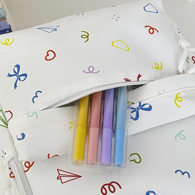 Colorful Doodle Print School Backpack with Multiple Front Pockets Adjustable Straps Casual Daypack for Teens