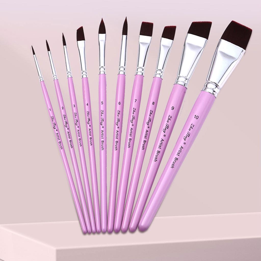 10x Paint Brush Set Oil Painting Brushes Watercolor Paint Brush Nylon Hair Paint Brushes Detail Paint Brush for Face