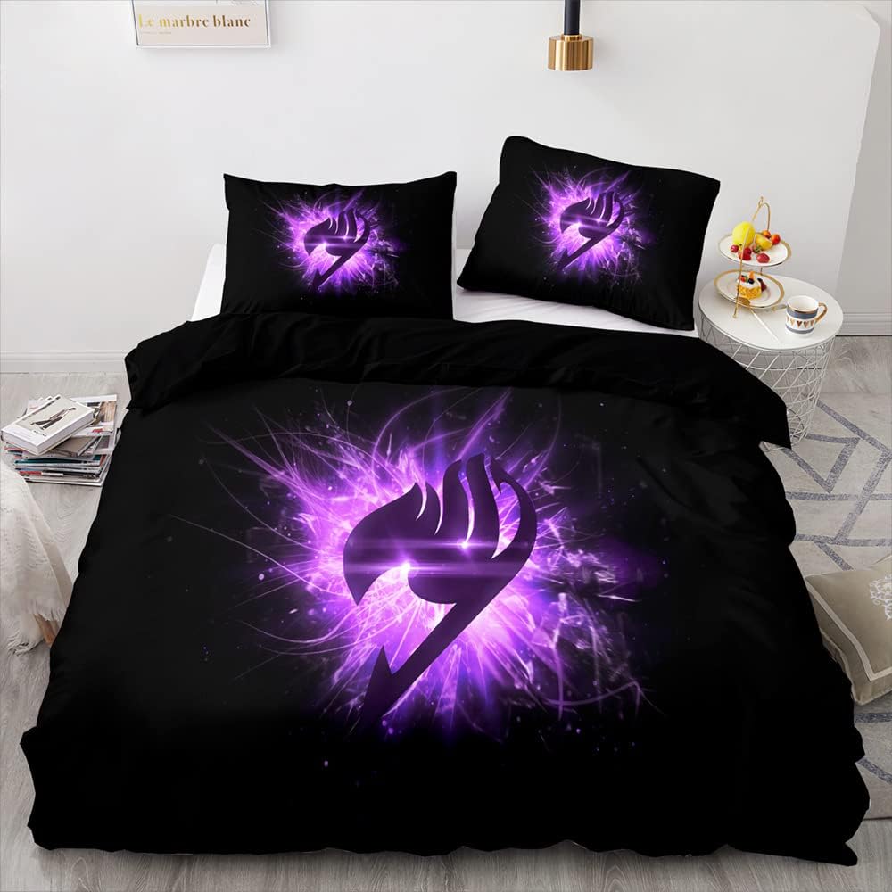 New Anime Fairy Tail Black Duvet Cover Set With Pillowcase,Kids Bedding Set For Boys Girls Gift Bedclothes Bed Quilt Cover Set 140x200cm