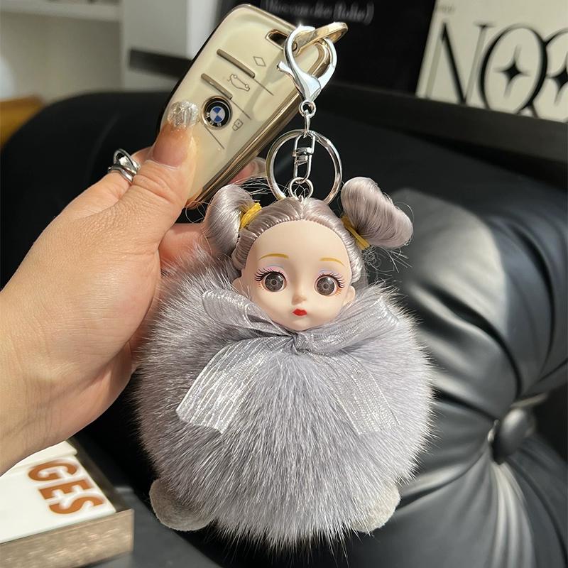 

Кукла из натурального лисьего меха Брелок-подвеска для автомобиля Милая плюшевая кукла Кукла Подвеска для сумки-книги Кукла Подарок для пары серый