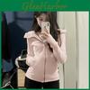 Felpa con cappuccio da donna autunnale in cotone elasticizzato con tasche e zip per abbigliamento casual