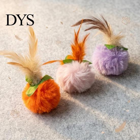 Safe Plush Toys for Adult Cats Furry Ball Cat Toy with Feather, Interactive Pom Balls, Feathers Soft Kitten Chasing Indoor Exercise Entertainment
