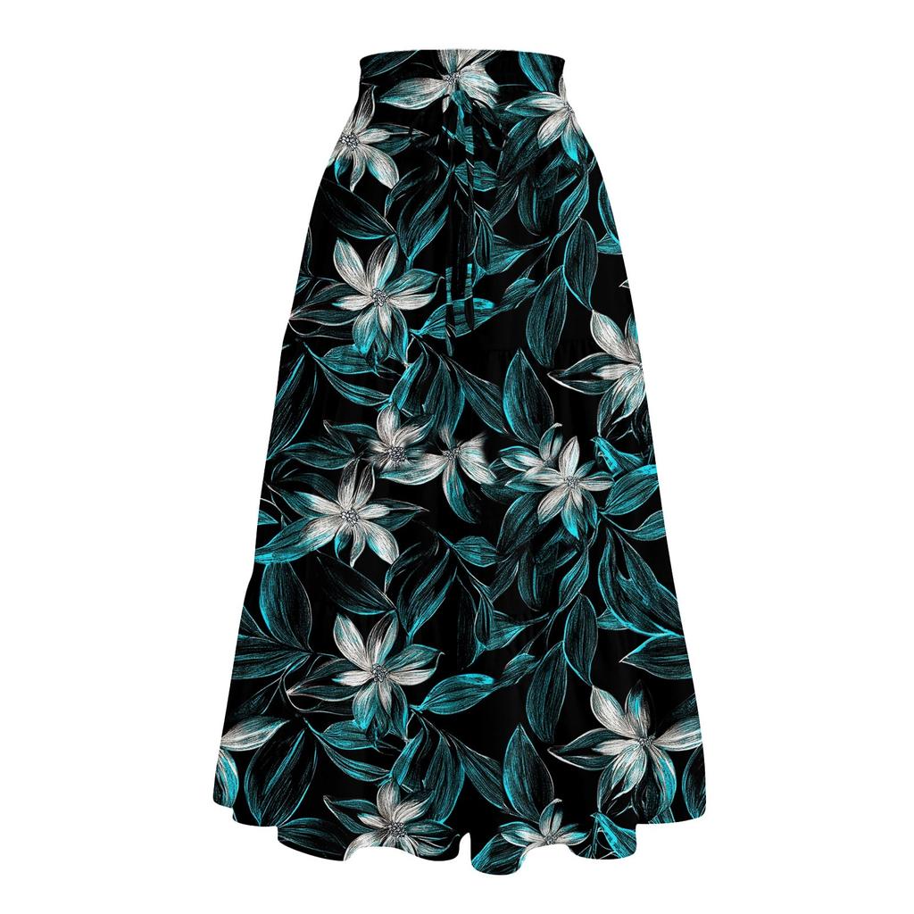 Women's Casual And Fashionable Floral Print Elastic Waist Loose Skirt Waist Loose Skirt