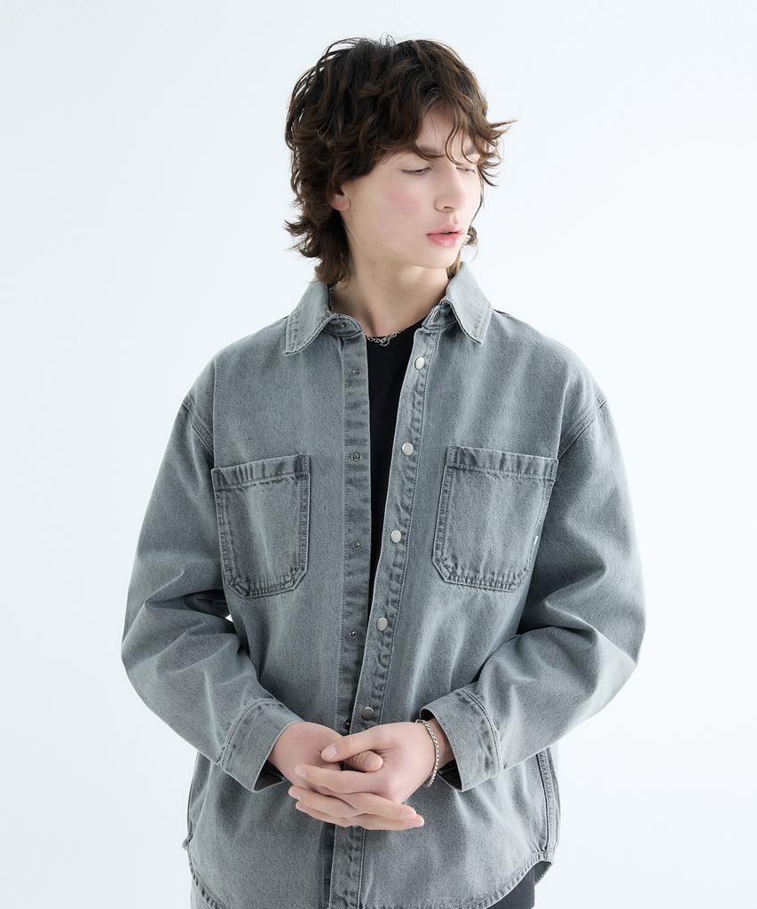 Lab101 Oversized Stonewash Denim Shacket (Grey)