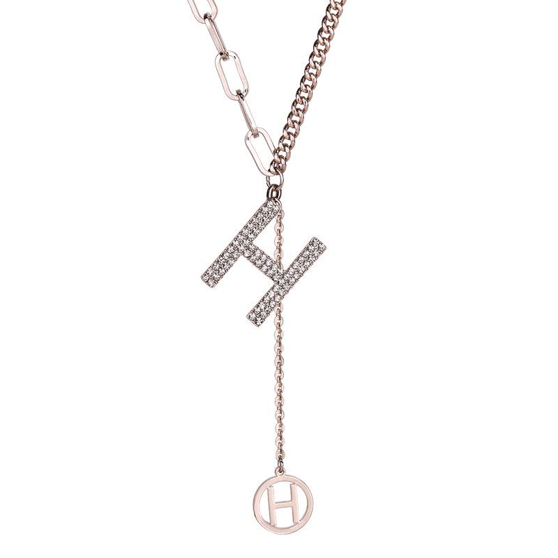 Fashion Trendy Korean Statement Letter H Pendant Necklace With Tassels Classy